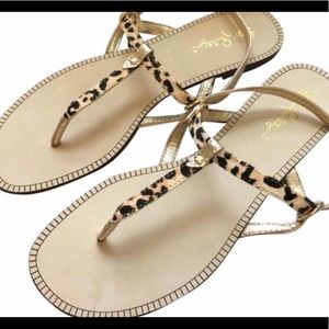 Jackie Sandal with calf hair leopard trim